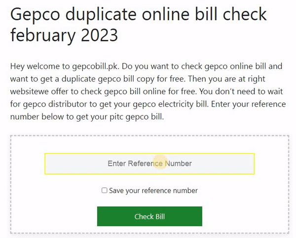 how to check gepco bill by enterning reference number